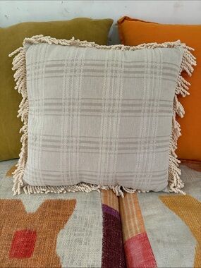 Vintage Crean checkerboard Pillow with fringe